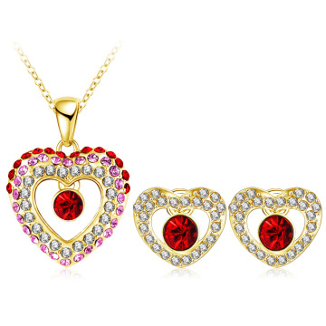 Ensembles de pendentif et de boucles d&#39;oreille plein coeur strass plaqué or (PCST0002-C)